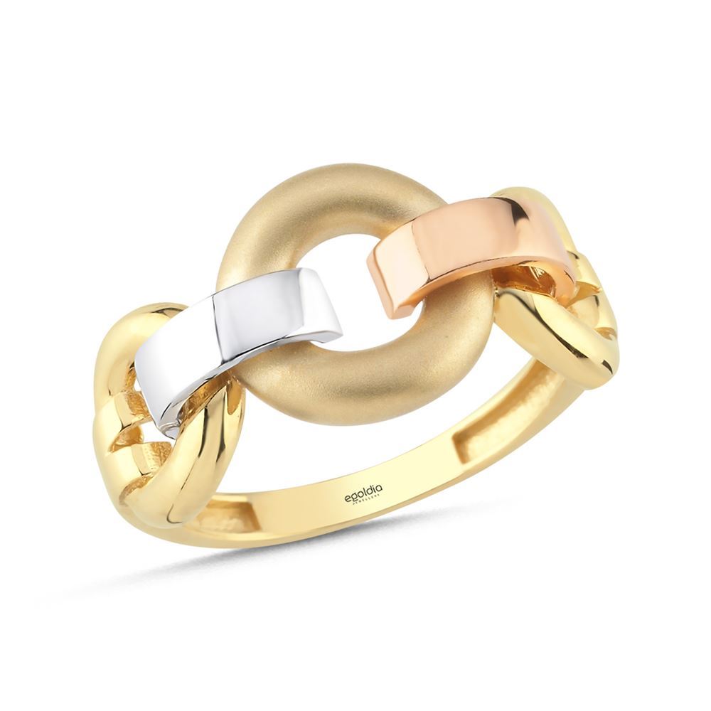 Oval Tasarım Halka Geçişli Üç Renk Yüzük