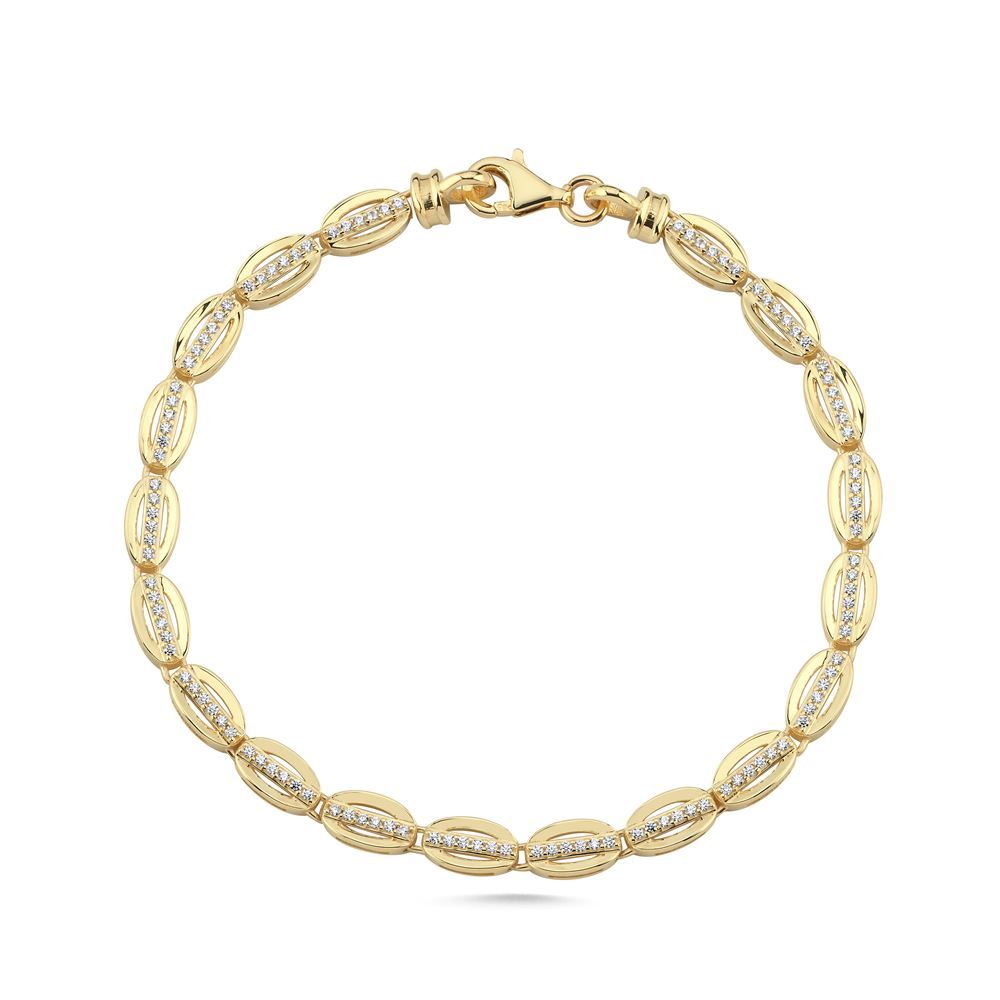 Oval Tasarım Orta Çizgi Taşlı Bileklik