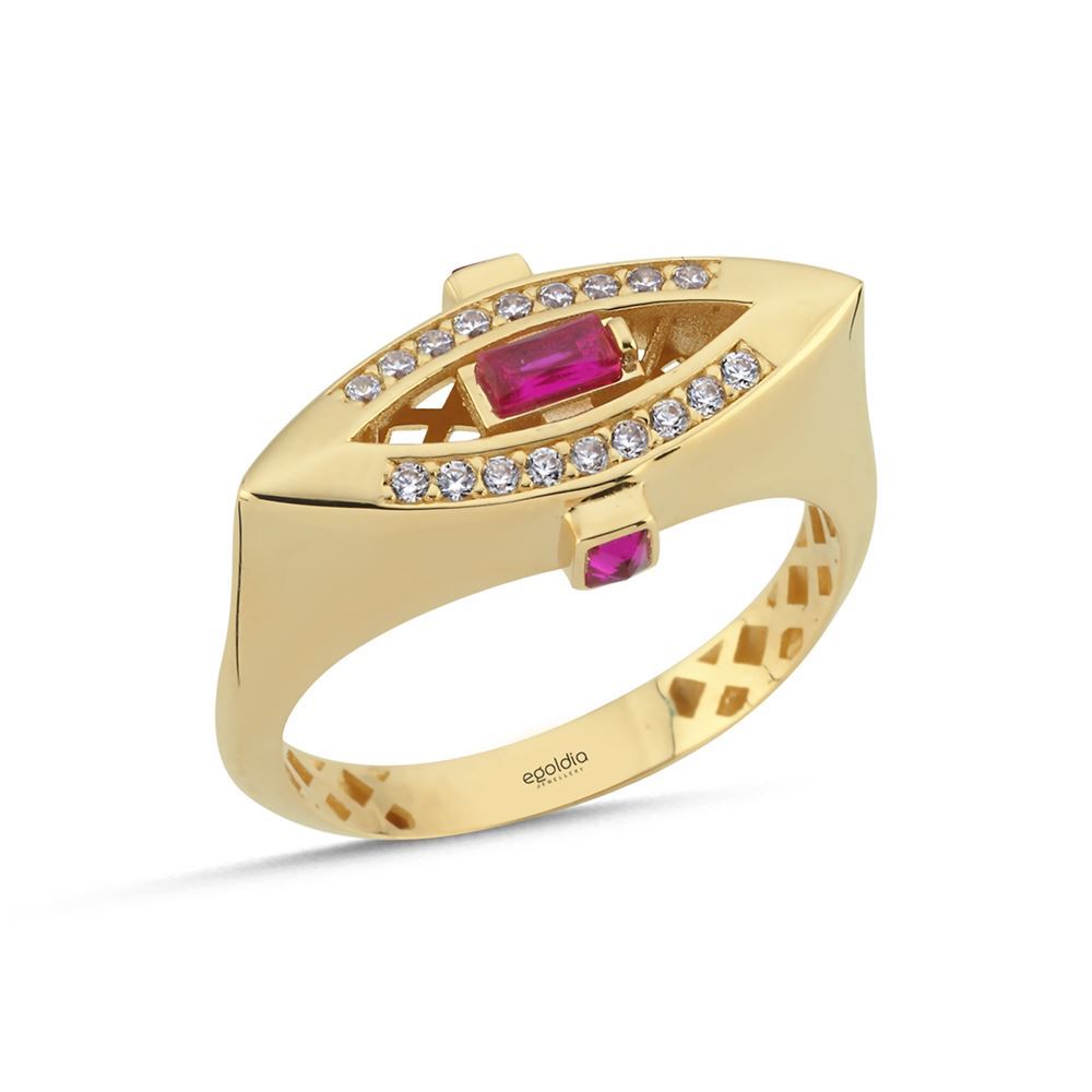 Oval Tasarım Pembe Taşlı Yüzük