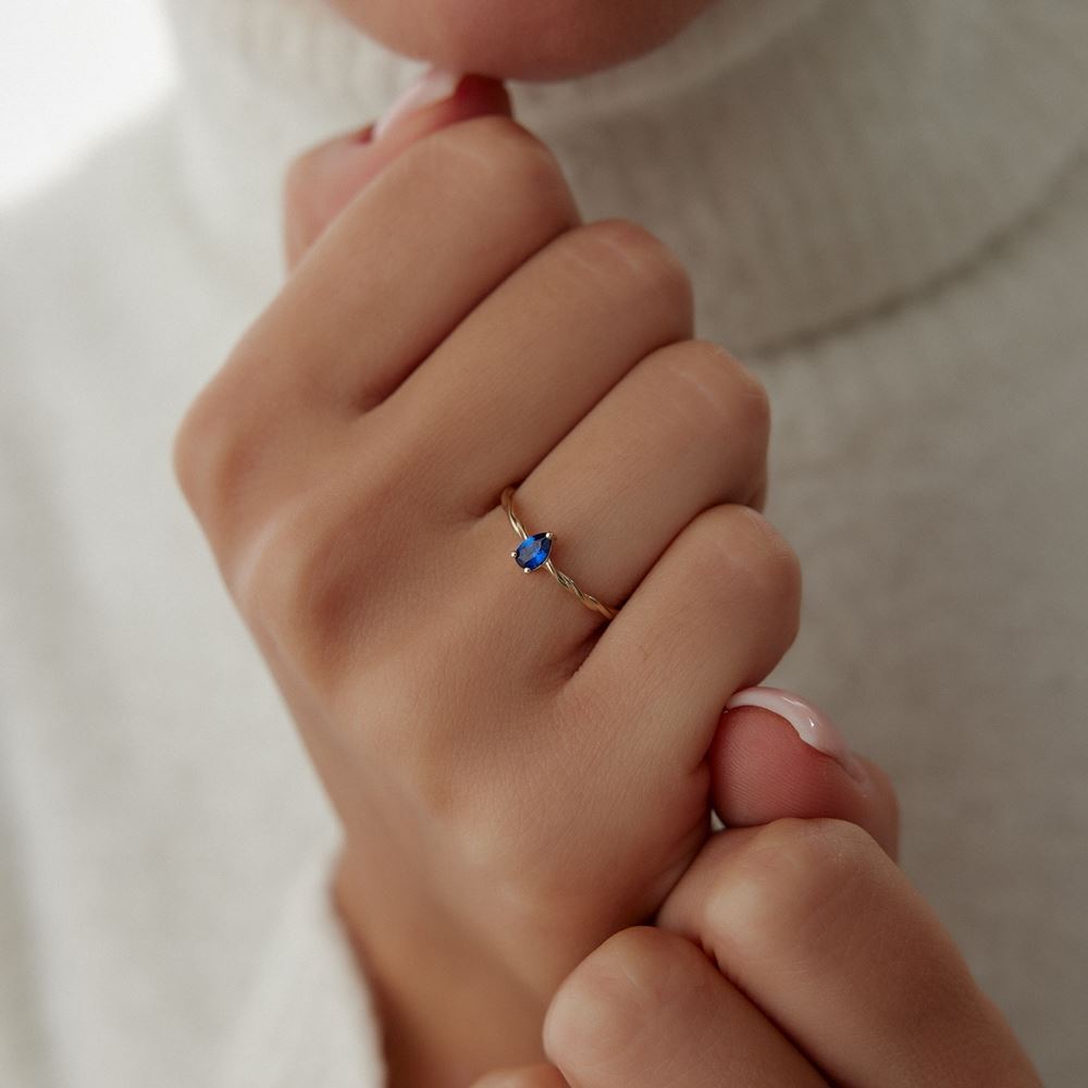 Mavi Damla Taşlı Burgu Tasarım Yüzük