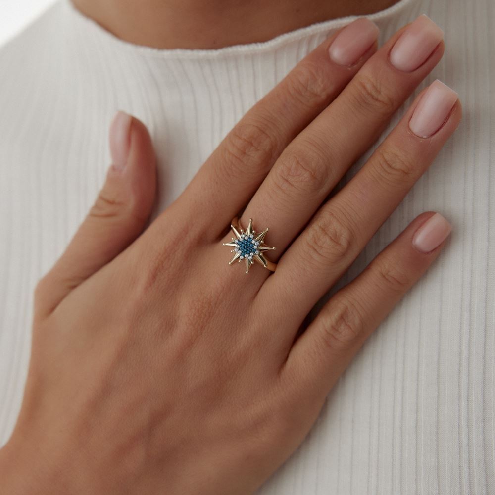 Yıldız Tasarım Beyaz Ve Mavi Taşlı Yüzük