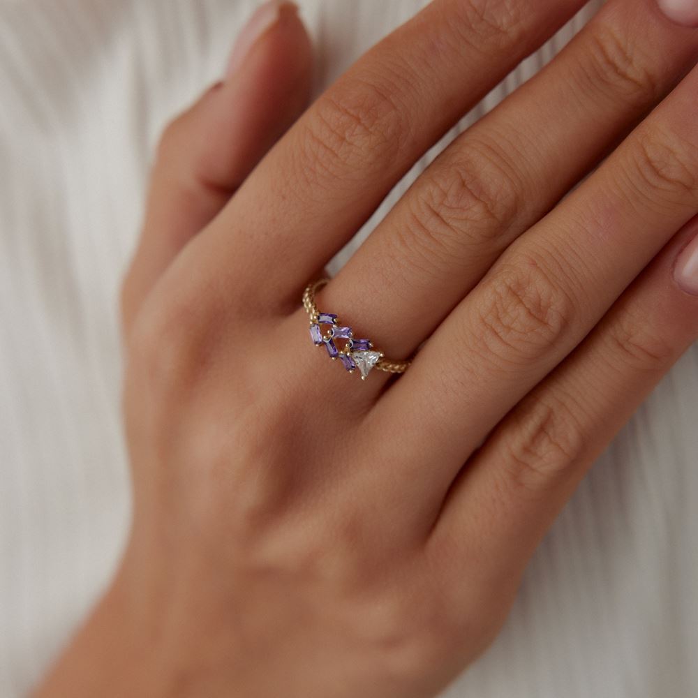 Baget Mor Beyaz Taşlı Yüzük