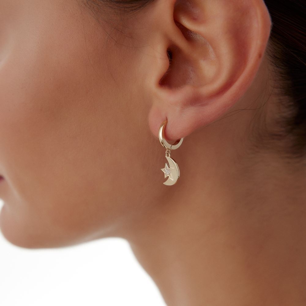 Yıldız Ay Taşlı Tasarım Küpe