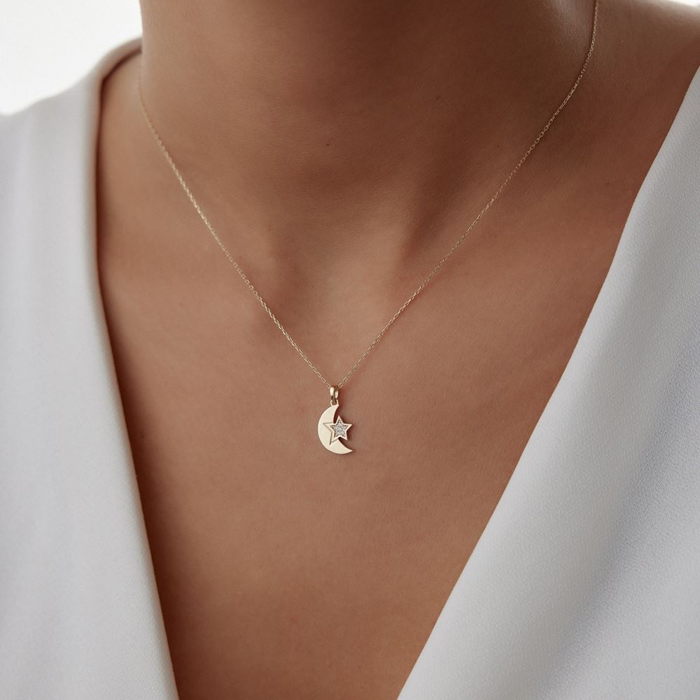 Ay Yıldız Taşlı Kolye