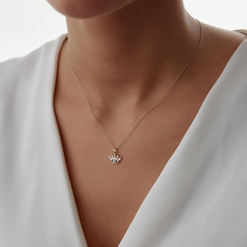 Parçalı Taşlı Göz Tasarım Kolye