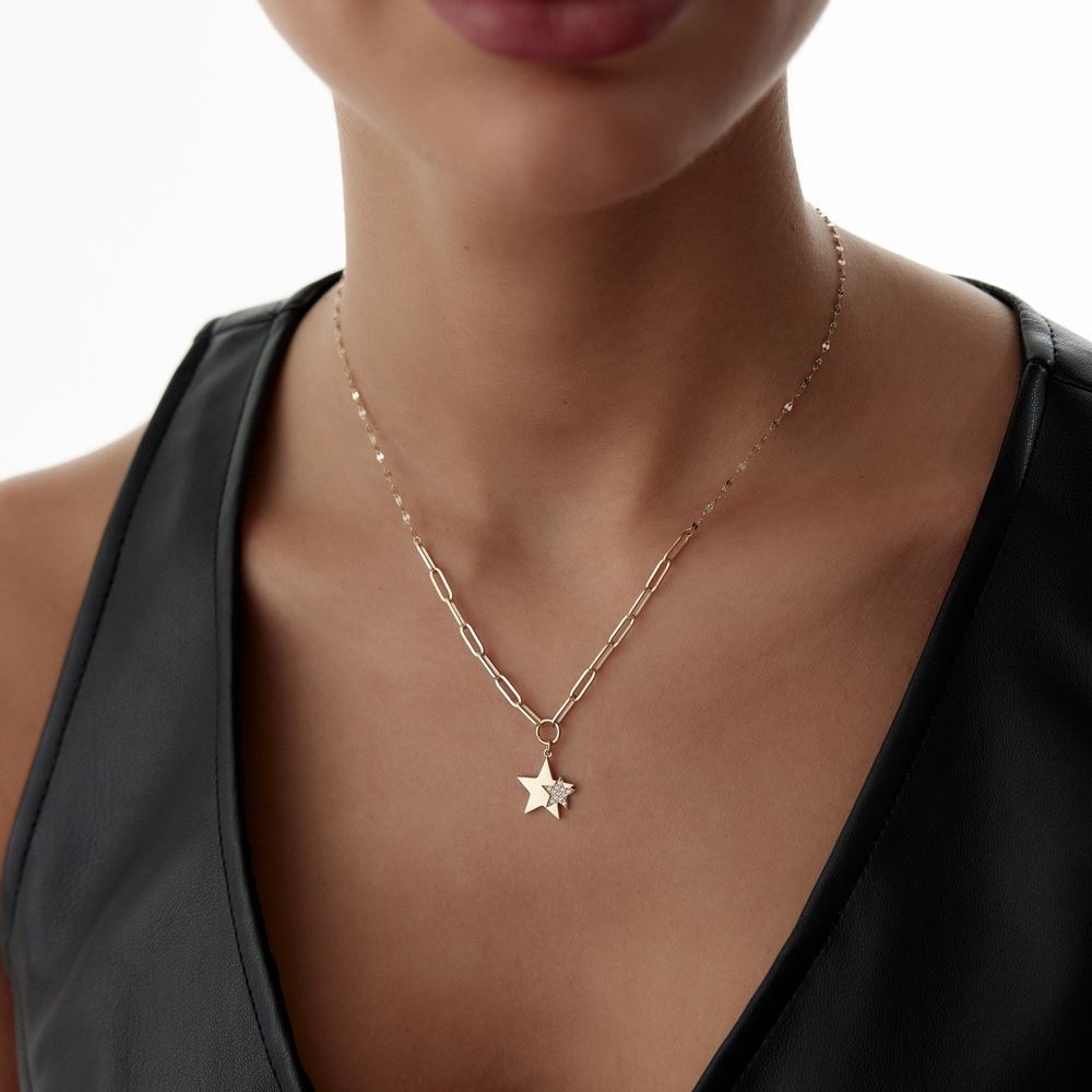 Yıldız İçinde Yıldız Taşlı Kolye