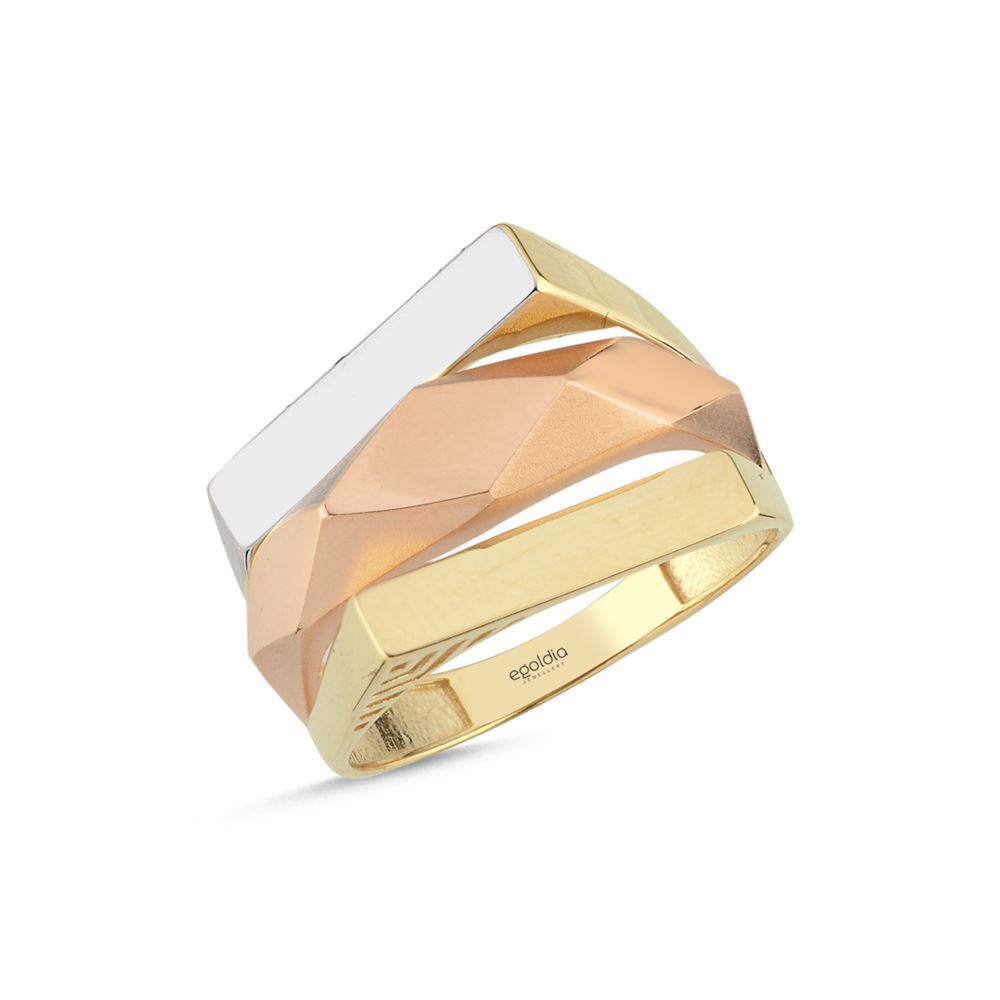 Üç Renk Yatay Geometrik Tasarım Yüzük