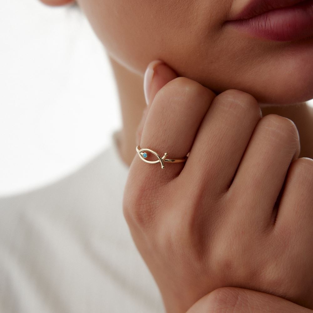 Firuze Taşlı Balık Yüzük