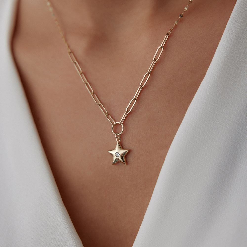 Kalp Ataç Pullu Taşlı Kolye