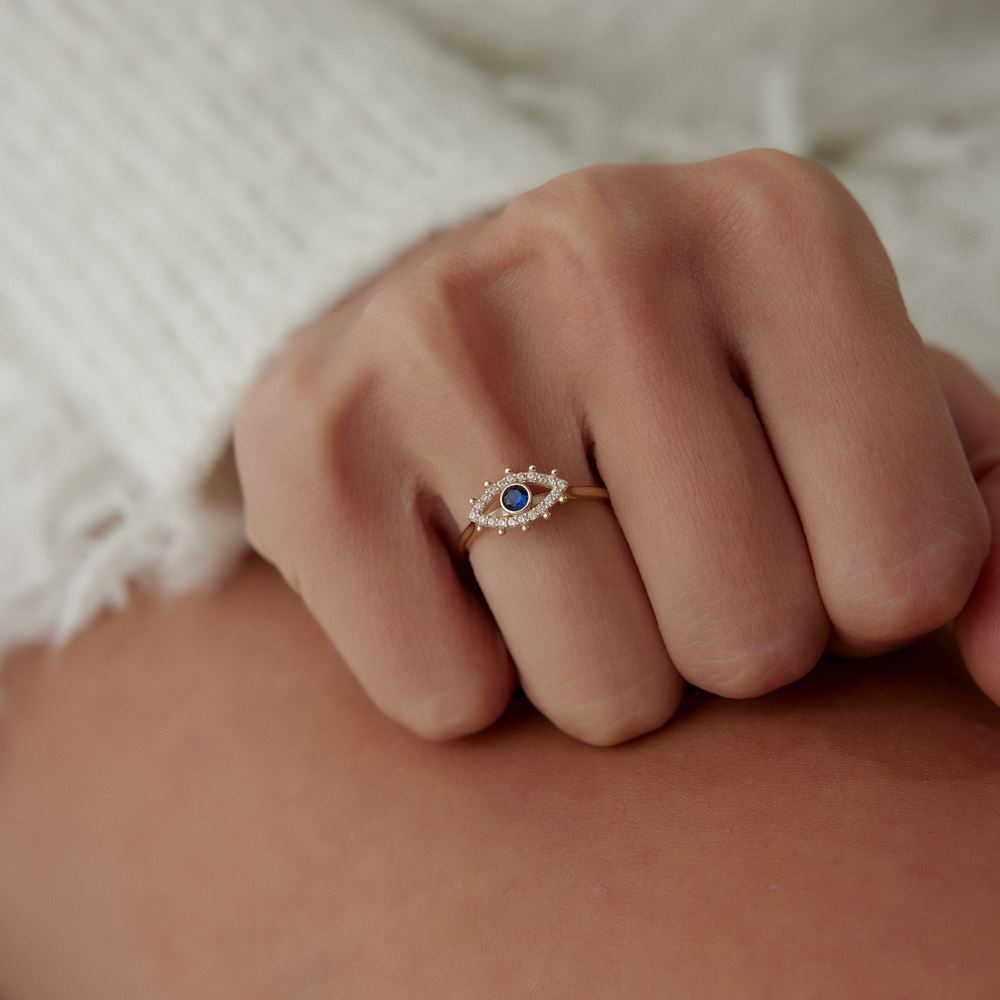 Safir Taşlı Göz Yüzük