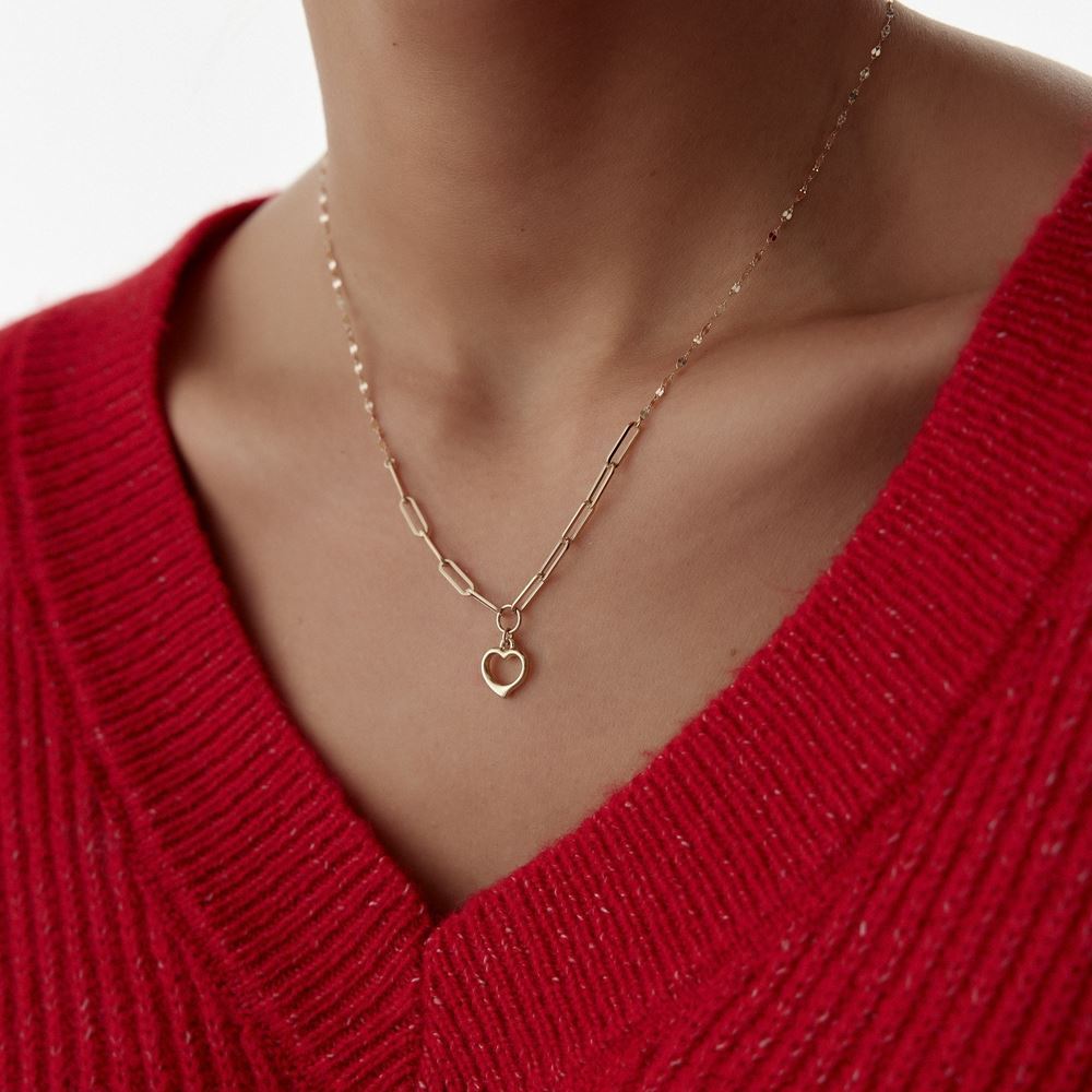 Kalp Ataç Pullu Taşlı Kolye