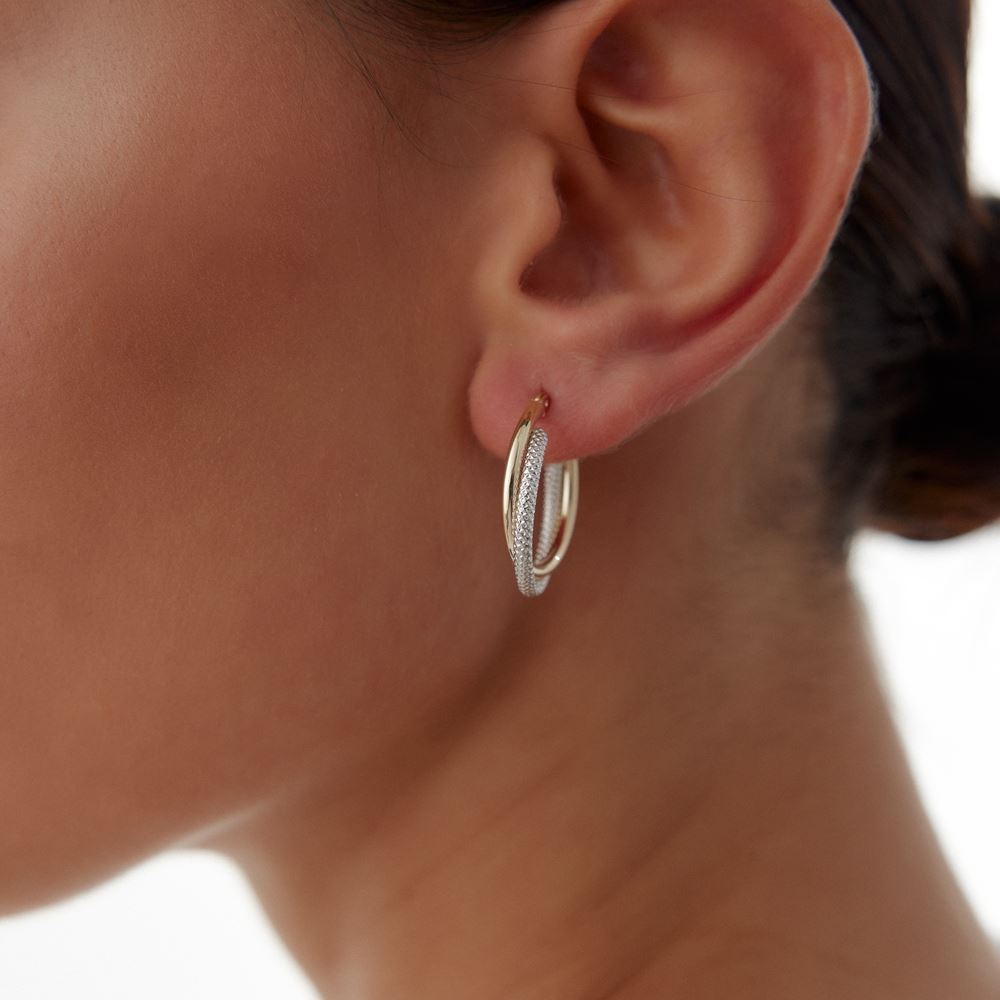 İki Renk Oval Nokta Tasarımlı Halka Küpe