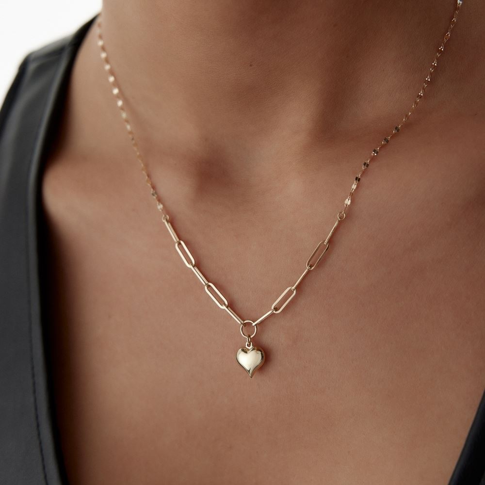 Kalp Ataç Pullu Taşlı Kolye