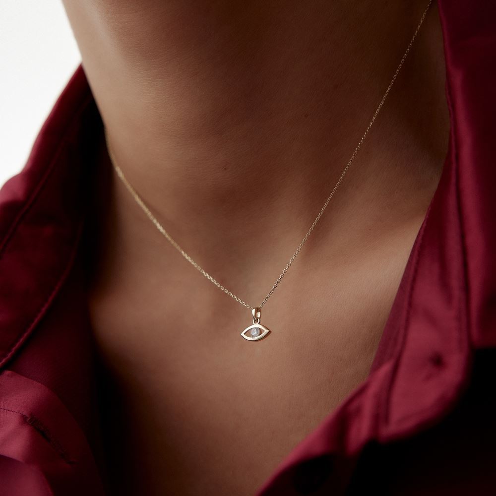 Göz Beyaz Taşlı Kolye