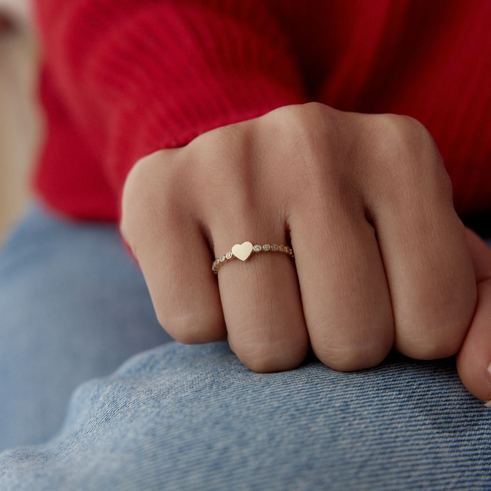 Kalp Nokta Tasarım Taşlı Yüzük