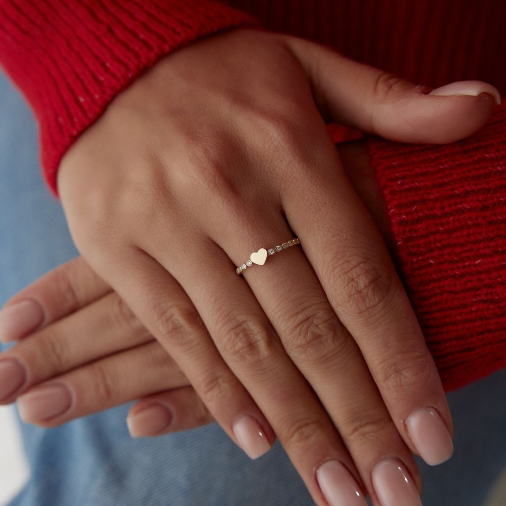 Kalp Nokta Tasarım Taşlı Yüzük