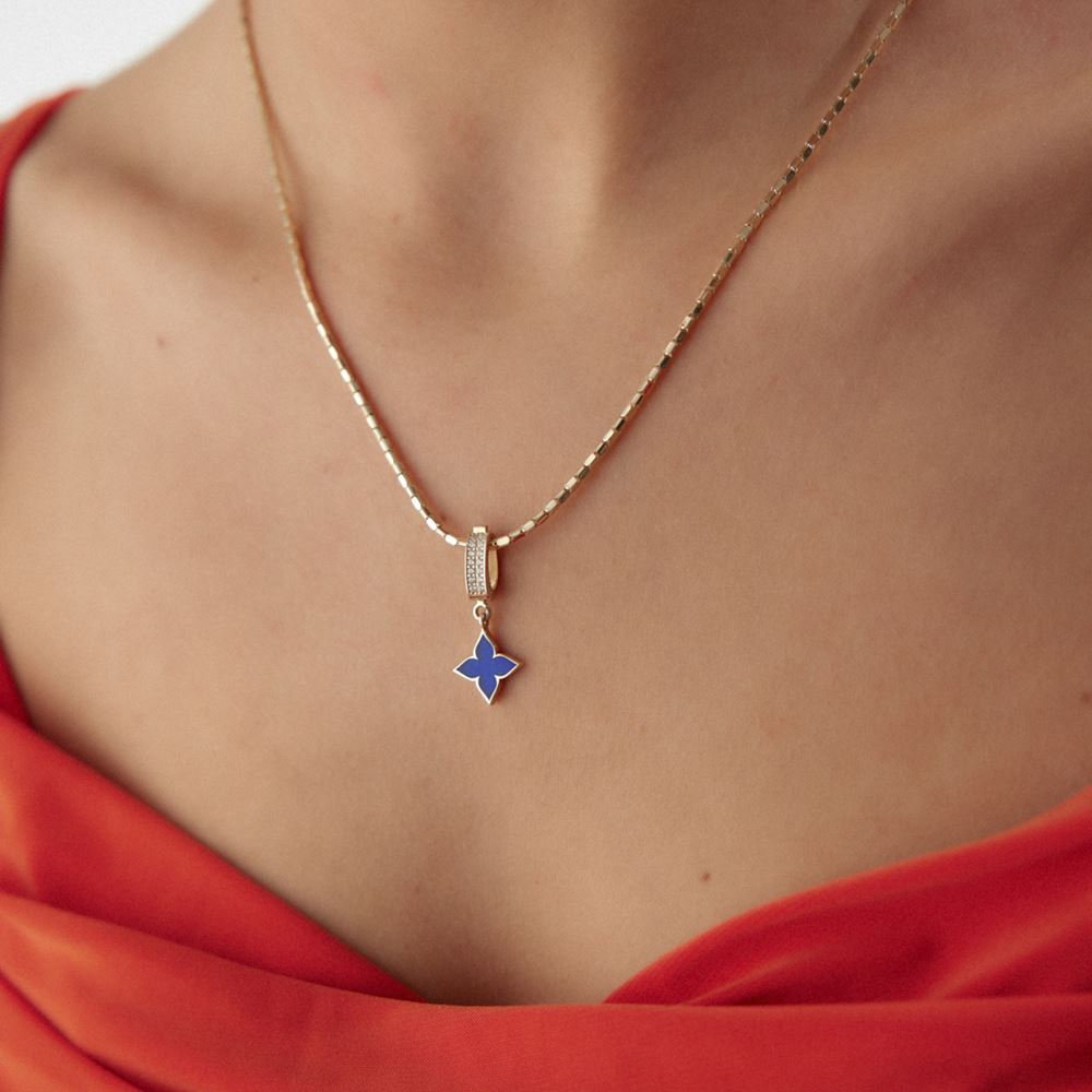 Yonca Lacivert Mineli Charm Kolye Ucu