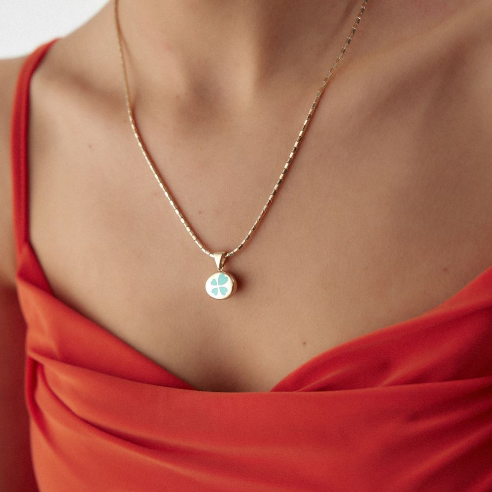 Turkuaz Yonca Mineli Kolye Ucu