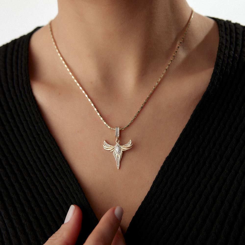 Anka Kuşu Taşlı Charm Kolye Ucu