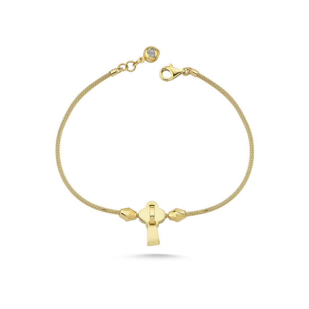 Yonca Siyah Fermuar Mineli Bileklik