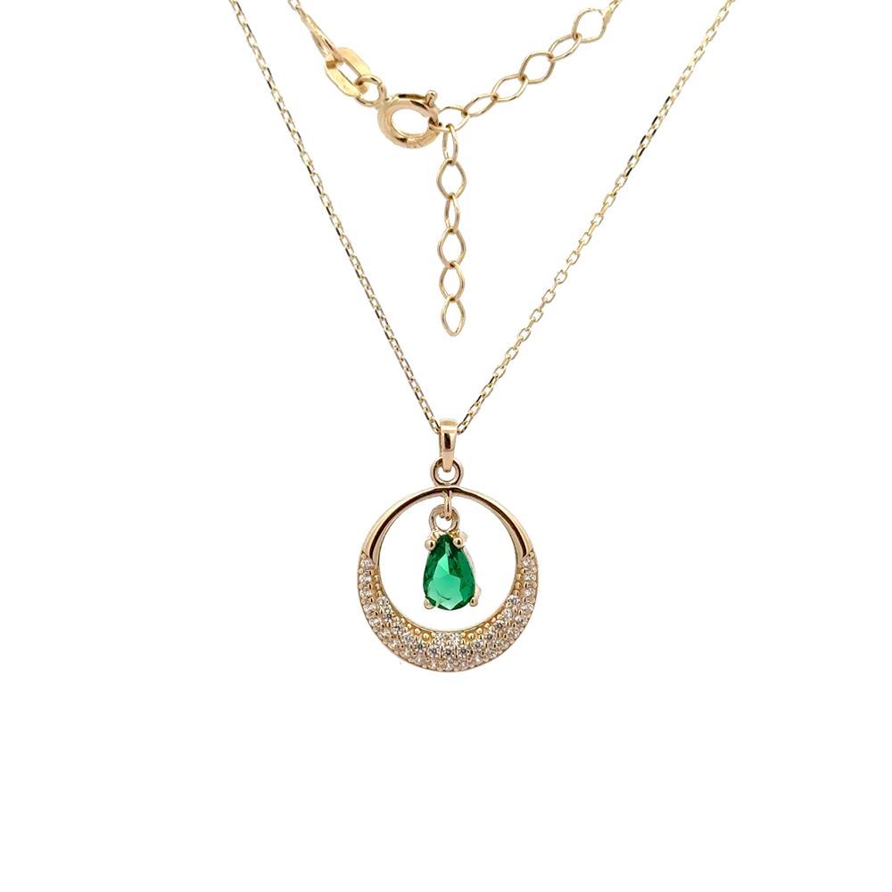 Damla Yeşil Taşlı Hilal Tasarım Kolye