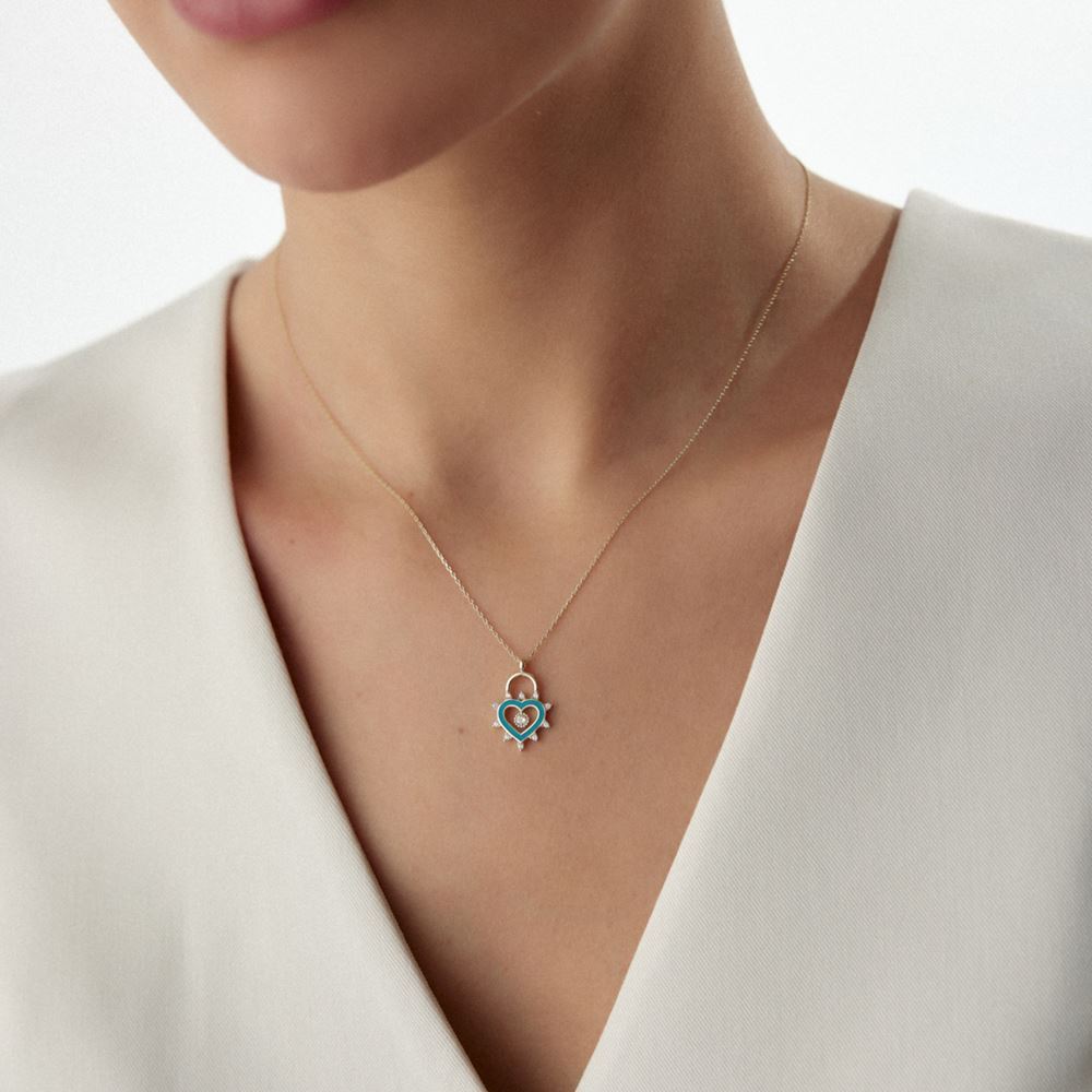Taşlı Turkuaz Mineli Kalp Kolye