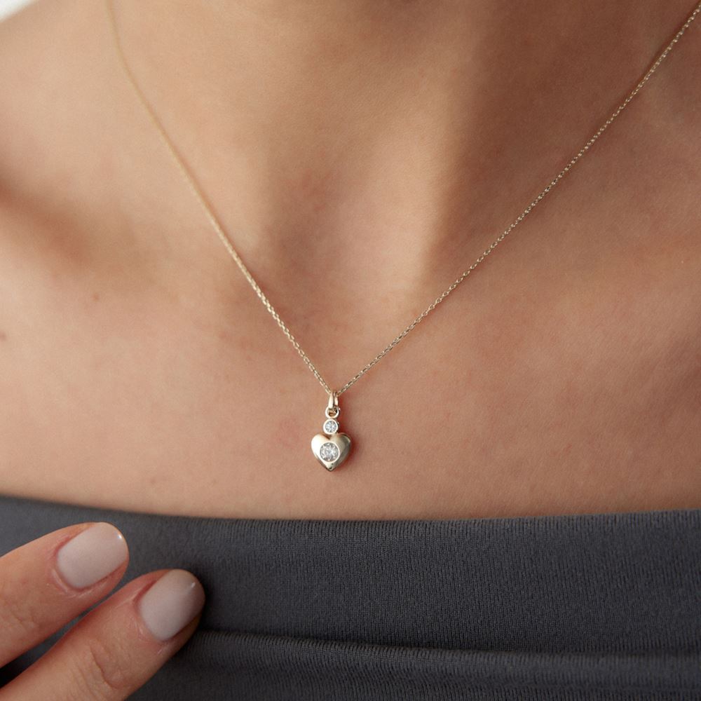 Aynalı Kalp Taşlı Kolye