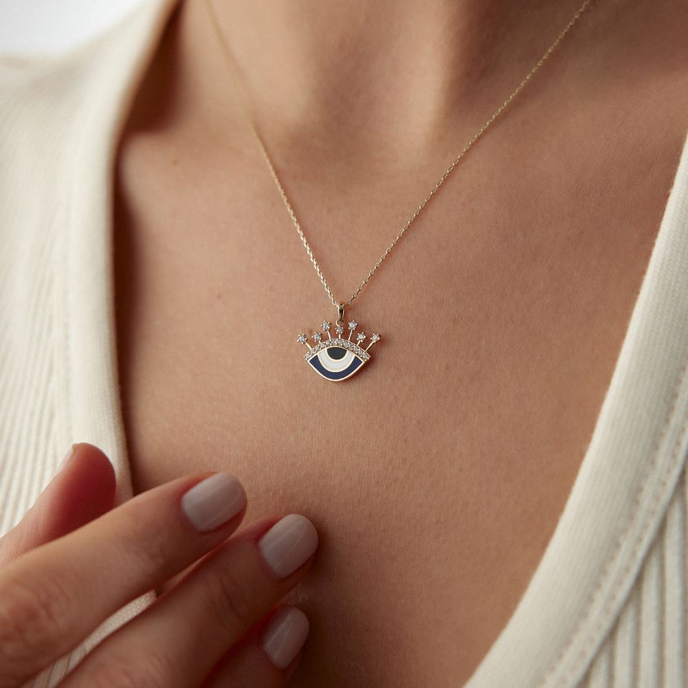 Mavi Mineli Göz Kolye