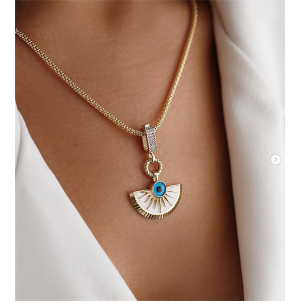 Beyaz Mine Nazar Boncuklu Kolye Ucu Charm