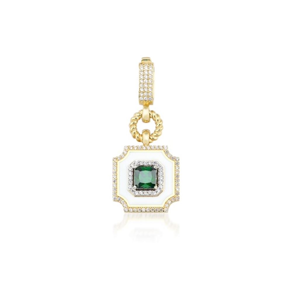 Beyaz Mineli Zümrüt Taşlı Kolye Ucu Charm