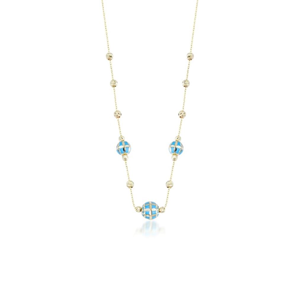 Mavi Üç Toplu Altın Trend Kolye