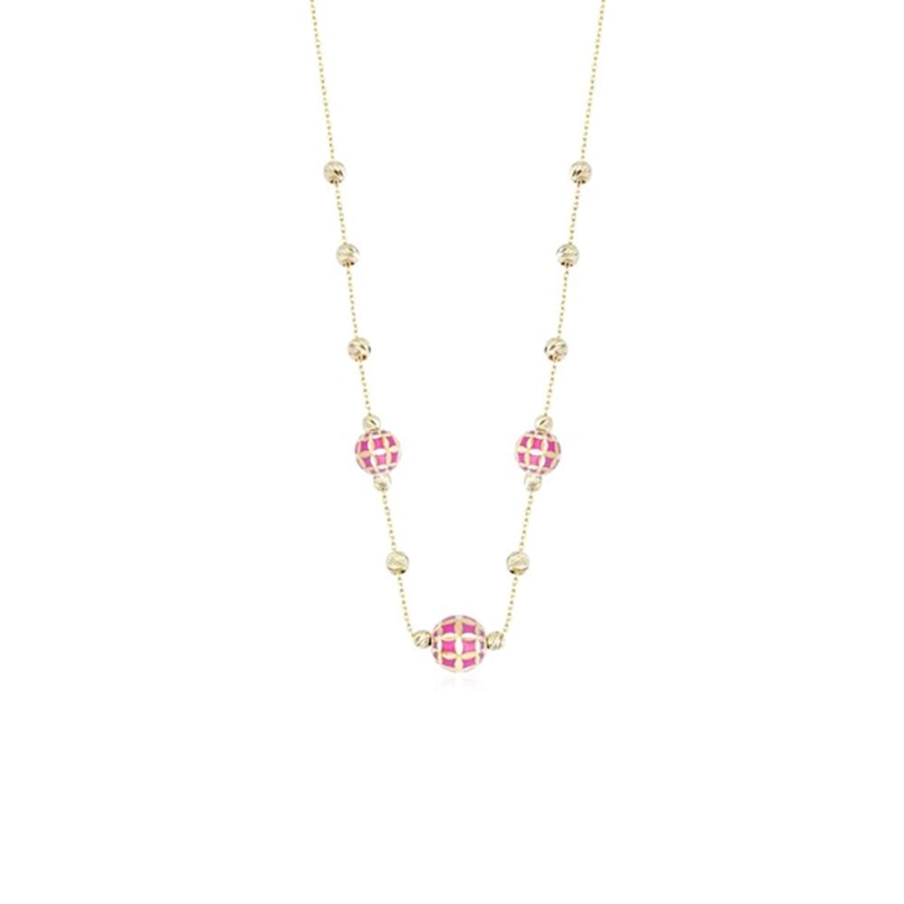 Pembe Üç Toplu Altın Trend Kolye