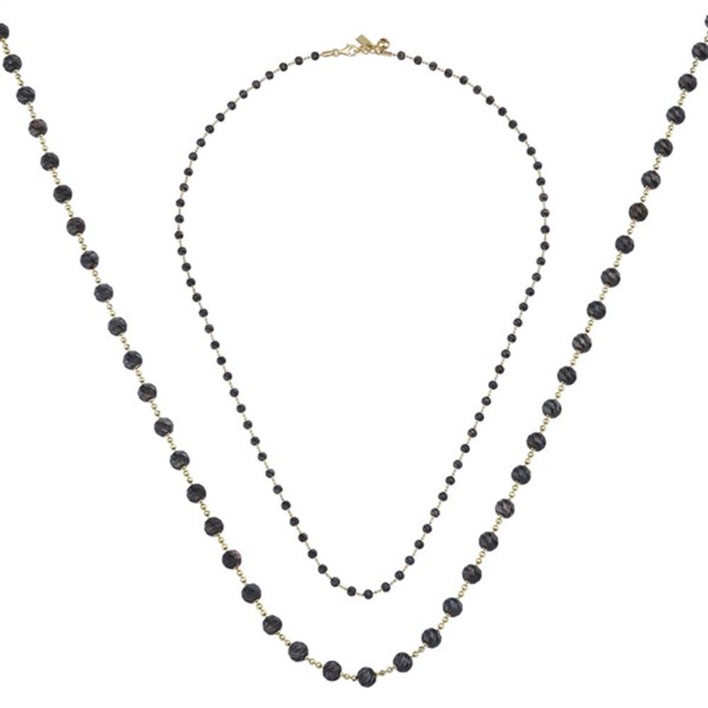 Siyah Top Top Altın Kolye