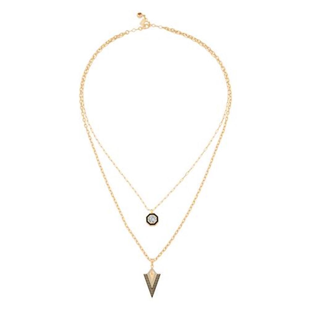 Çift Zincir Siyah Mineli Üçgen Kolye