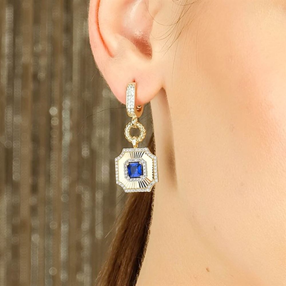 Kalemli Safir Taşlı Küpe