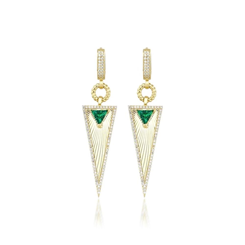 Zümrüt Taşlı Kalemli Üçgen Küpe