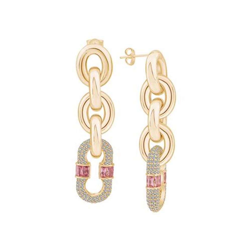 Pembe Baget Taşlı Zincir Küpe