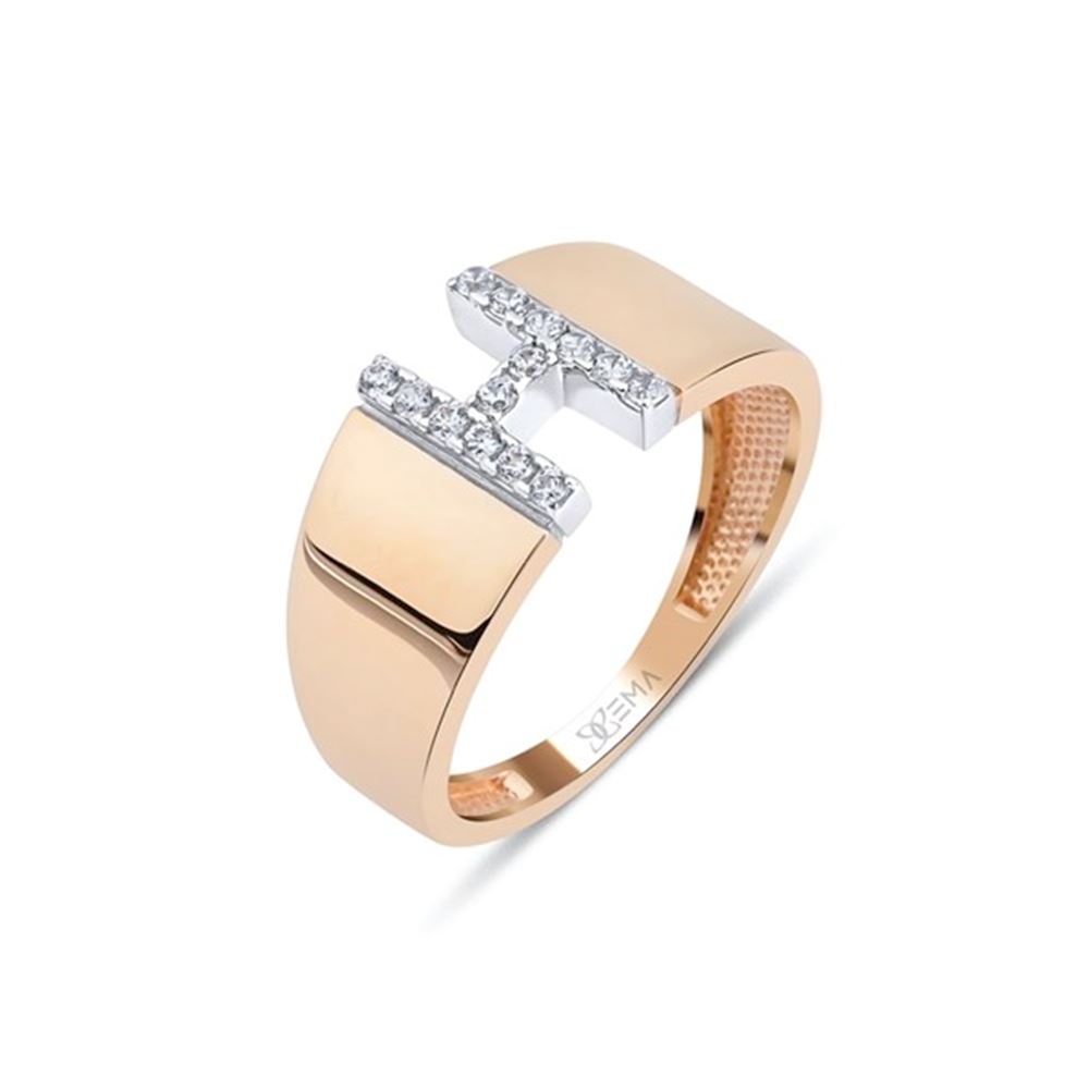 Kristal Taşlı Harf Altın Yüzük