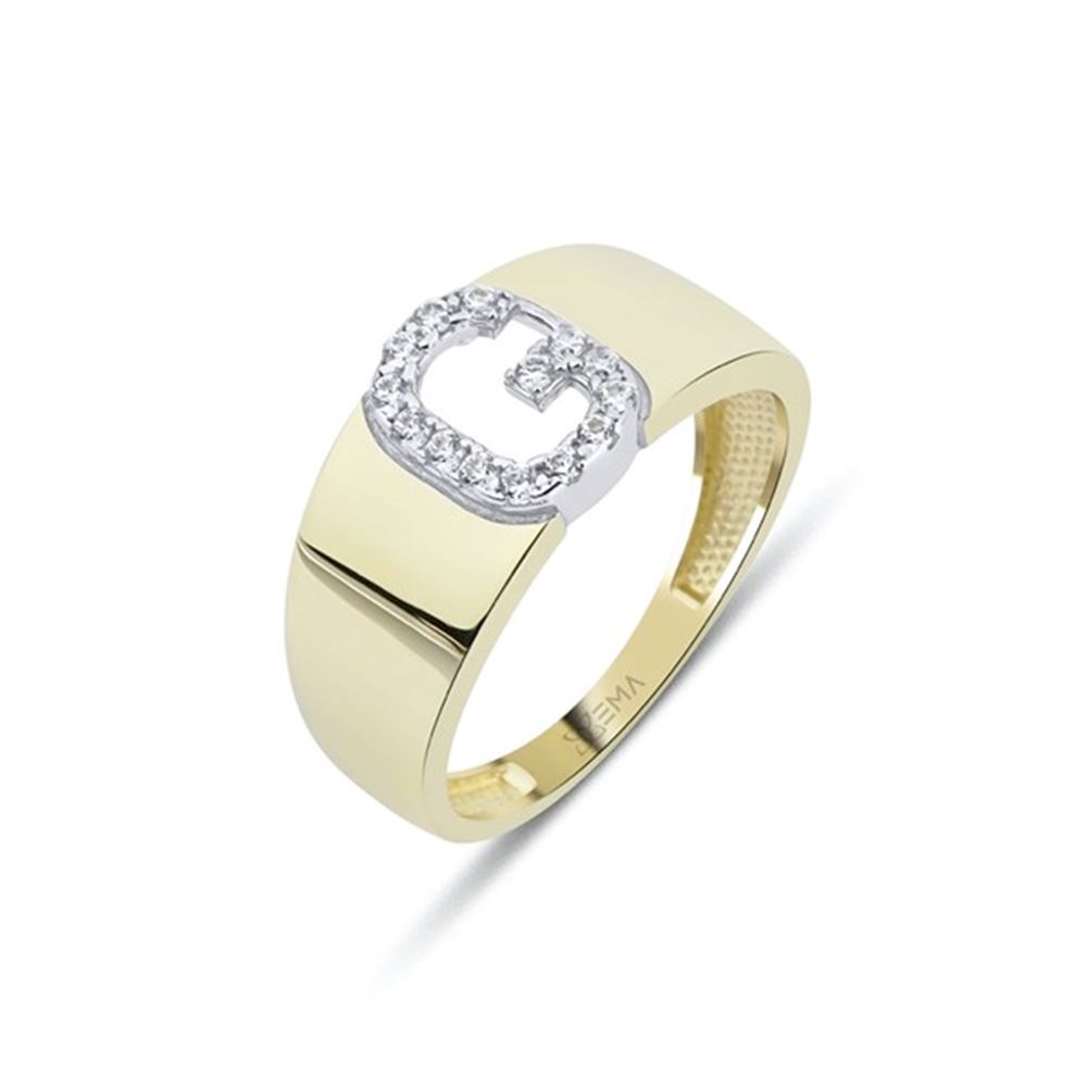 Kristal Taşlı Harf Altın Yüzük