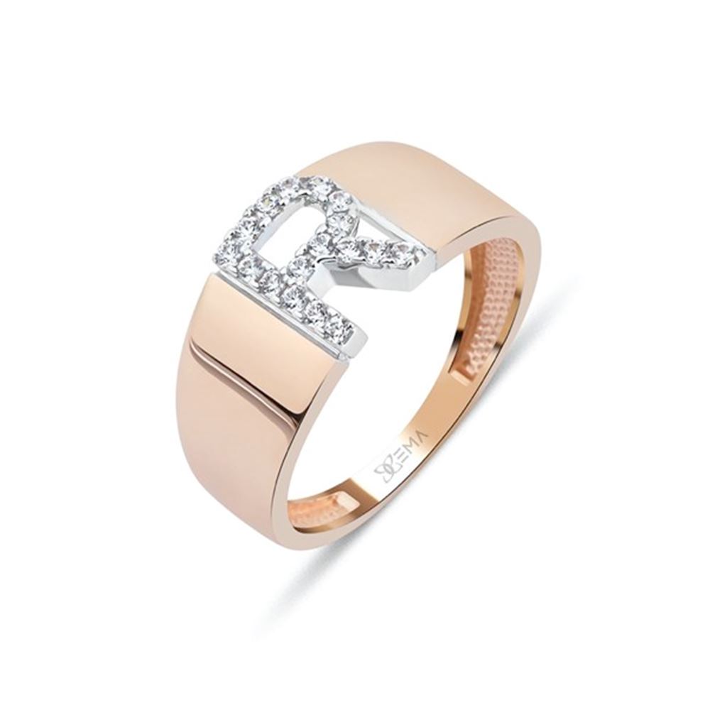 Kristal Taşlı Harf Altın Yüzük