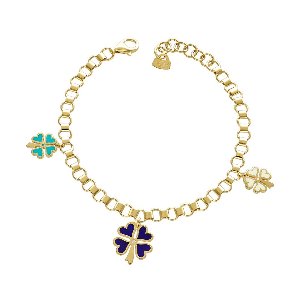 Sarı Altın Renkli Mineli Fortuna Yonca Bileklik