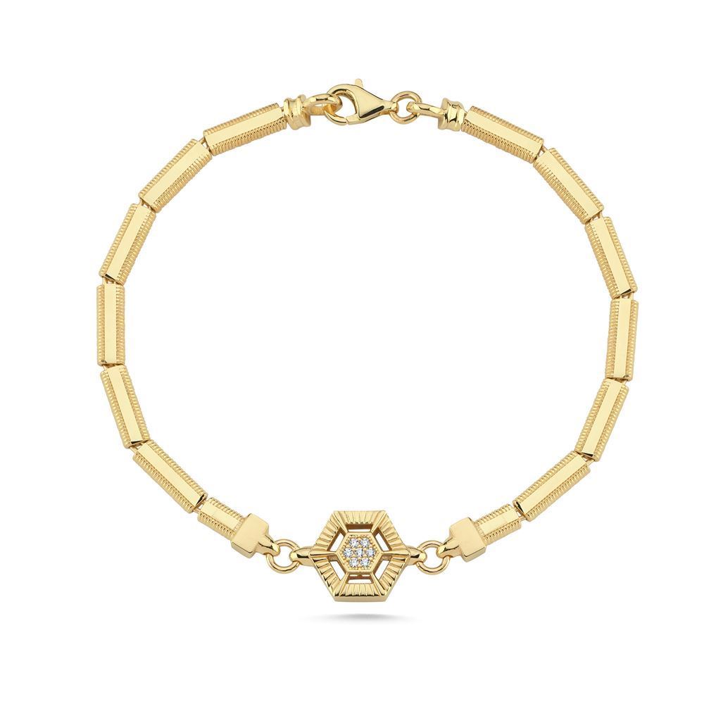 Altıgen Daire Taşlı Ajda Tasarım Bileklik