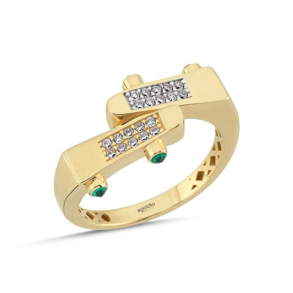 Yatay Tasarım Yeşil Taşlı Yüzük