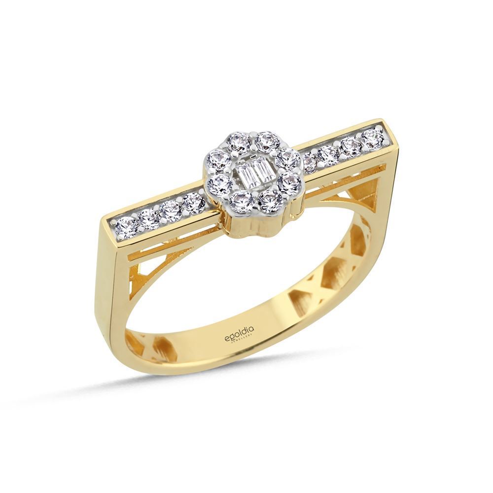 Dikdörtgen Tasarım Çiçek Taşlı Yüzük