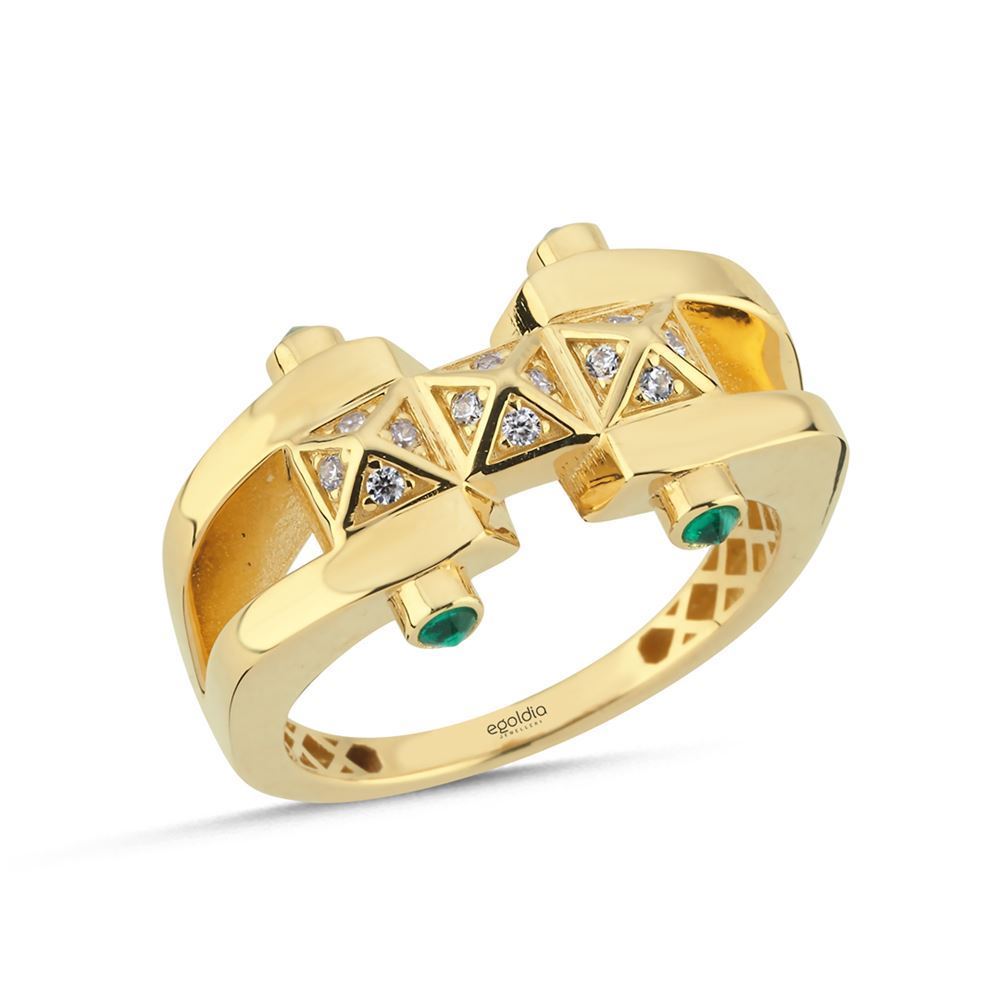 Kare Çubuk Tasarım Yeşil Taşlı Yüzük