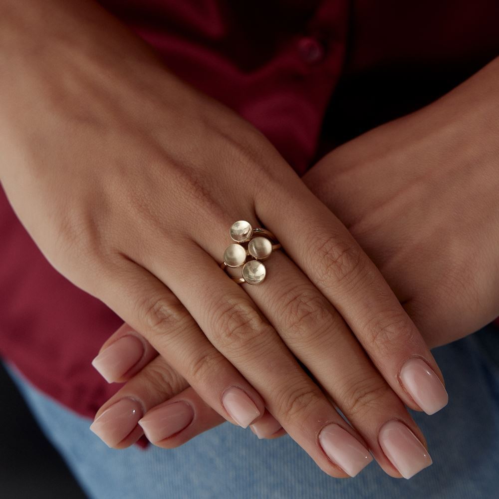 Dörtlü Damla Plaka Tasarım Üç Renk Yüzük