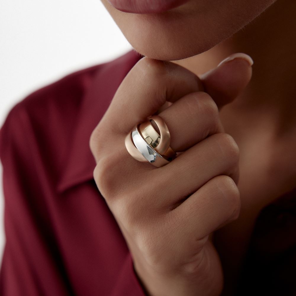 Üç Renk Oval Tasarım Yüzük