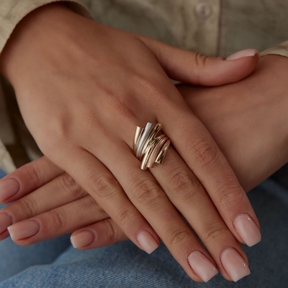 Altı Çubuk Tasarım Üç Renk Yüzük