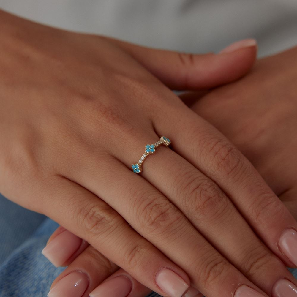 Yonca Firuze Baget Taşlı Yüzük