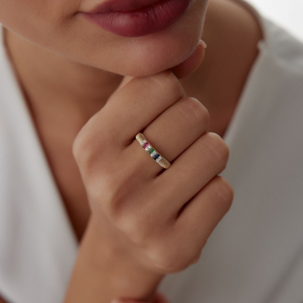 Renga Renk Baget Taşlı Yüzük